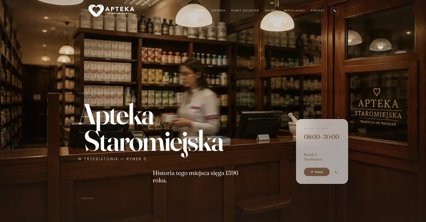Pierwszy ekran strony Apteka Staromiejska prowadzonej w Northframe