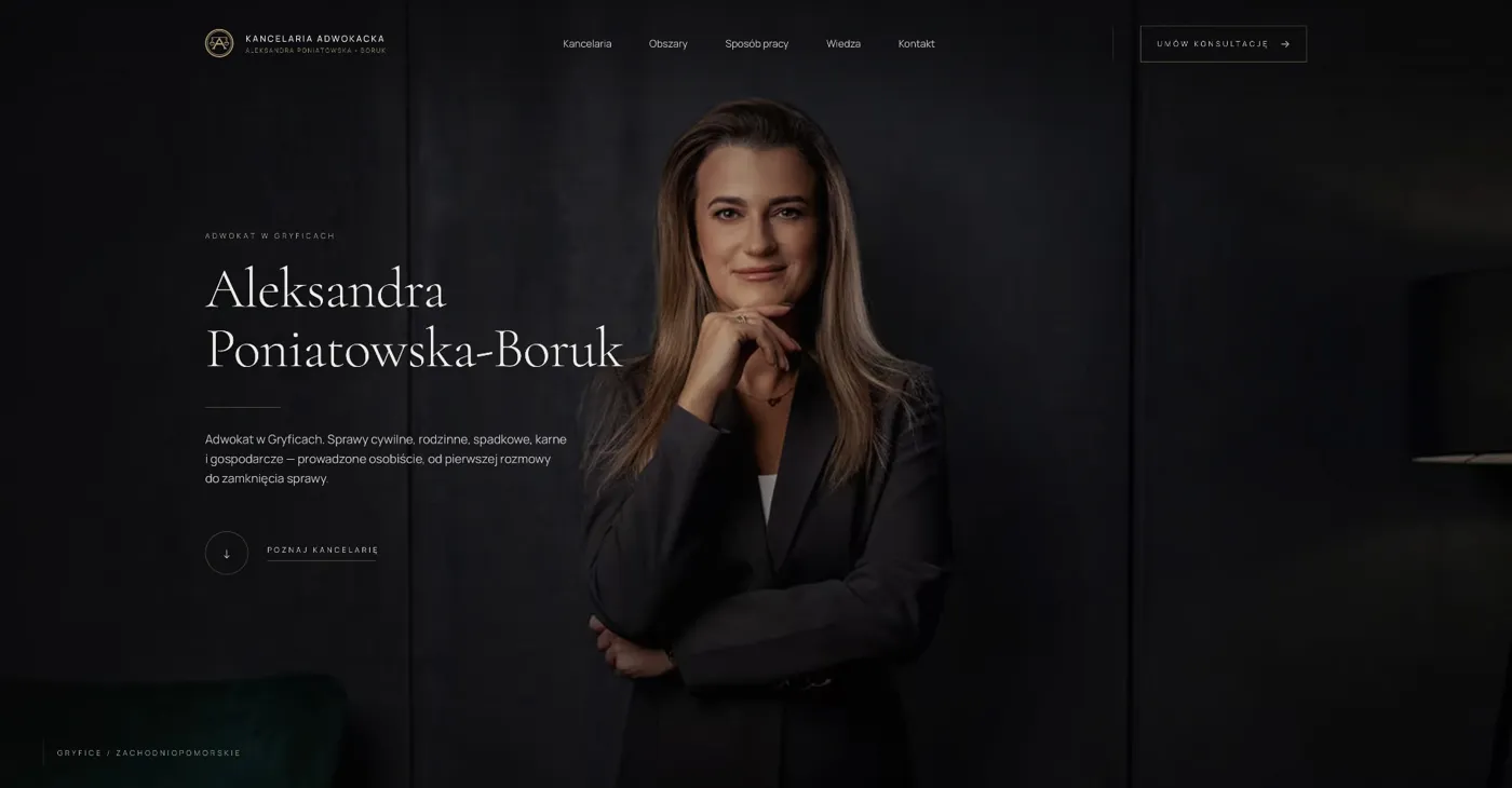 Strona główna Kancelarii Adwokackiej Aleksandry Poniatowskiej-Boruk w Gryficach