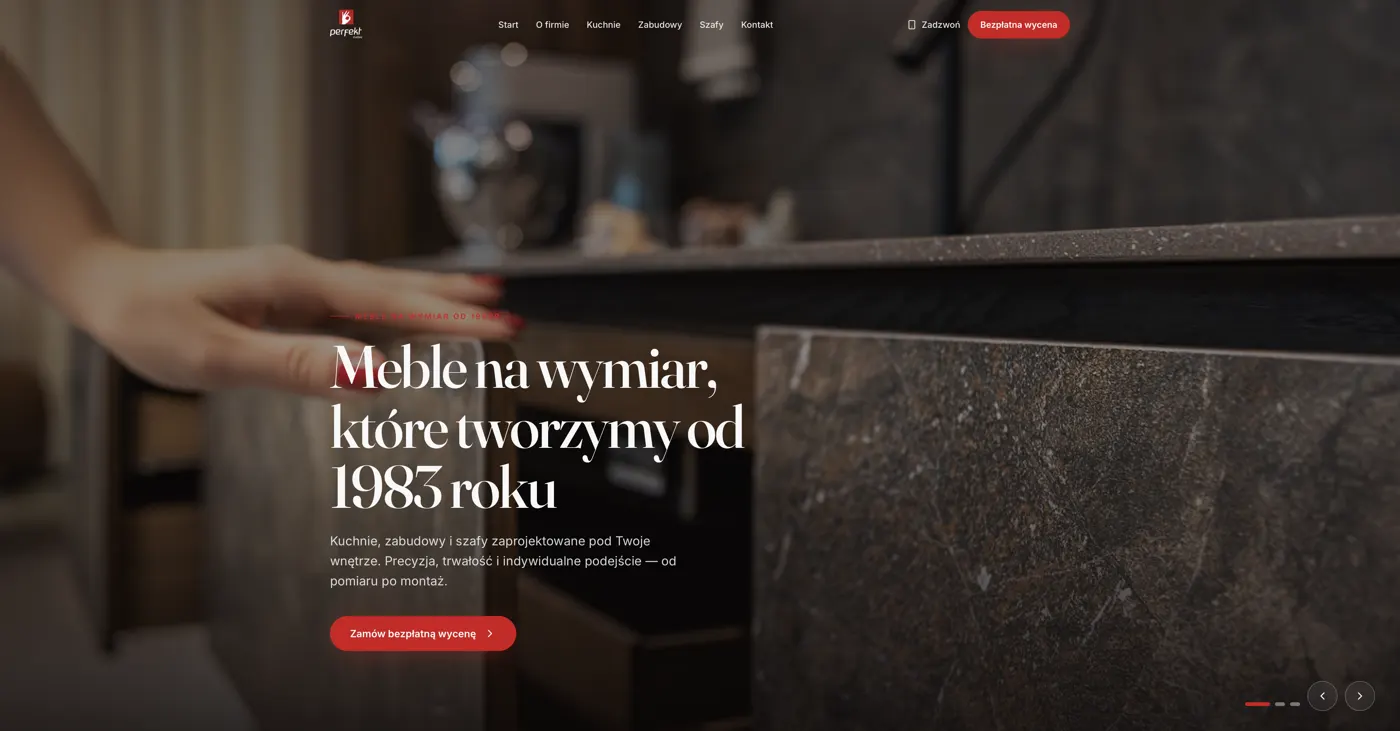 Pierwszy ekran strony Meble Perfekt prowadzonej w Northframe