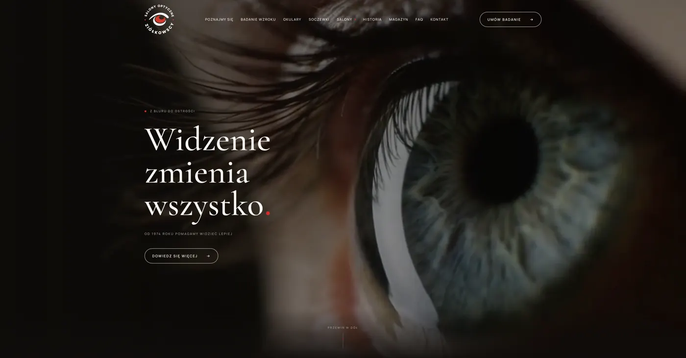 Pierwszy ekran strony Salony Optyczne Ziółkowscy prowadzonej w Northframe